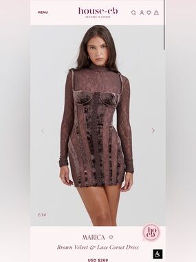 House of CB Brown Velvet & Lace Corset Mini Dress